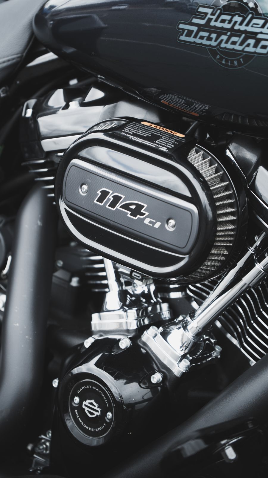 Chrome Harley-Davidson Milwaukee-Eight 114 V-twin engine close-up