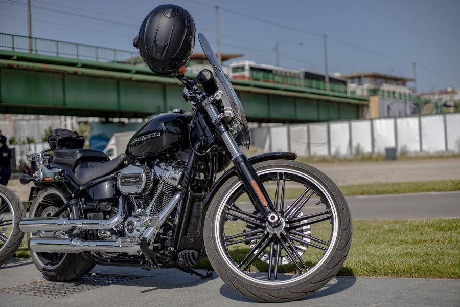 Black Harley-Davidson Sportster cruiser parked, side view